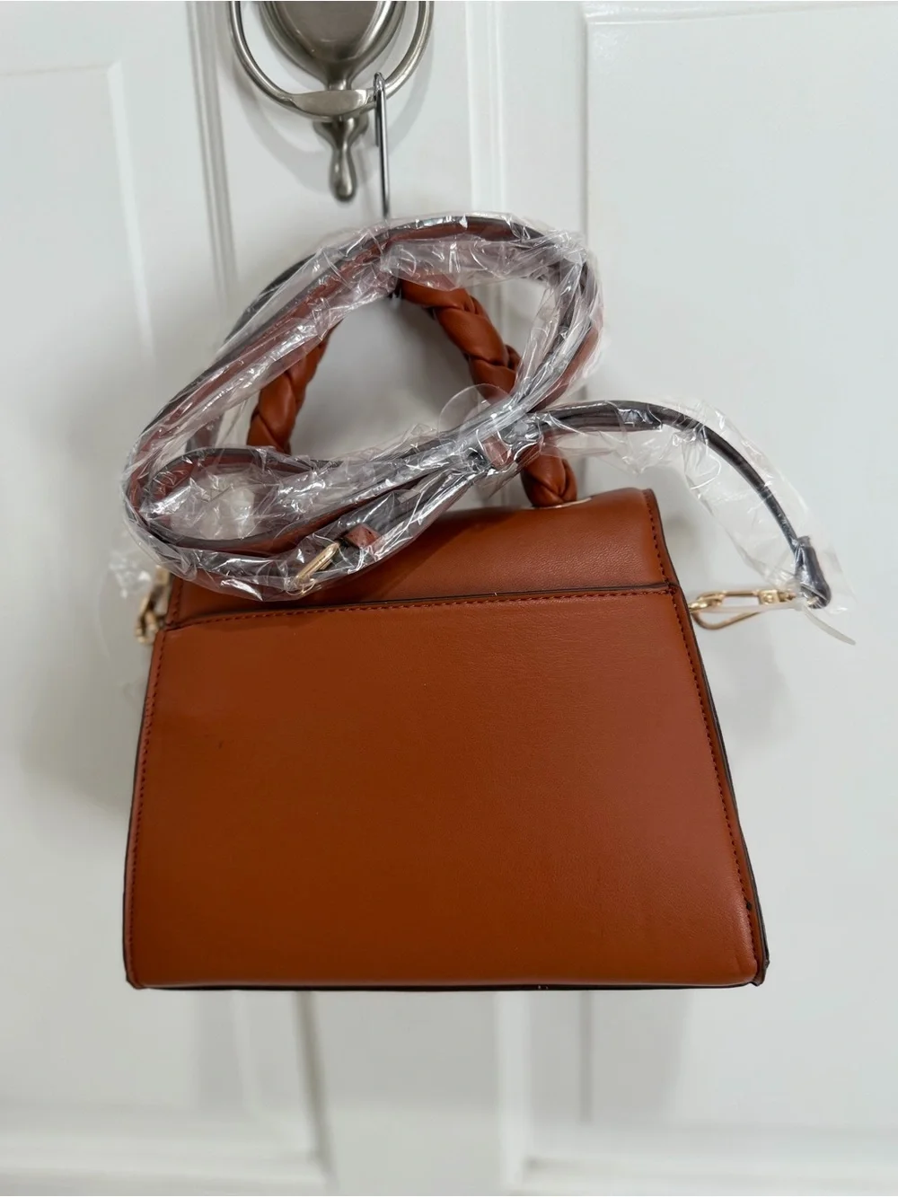 Anne Klein Saddle Brown Top-Handle Satchel with Braided Strap